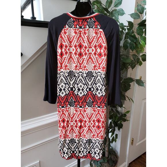 Scotch and Soda Knee Length Dress Womens Multi Geo Print Viscose Split V Neck - Picture 5 of 12